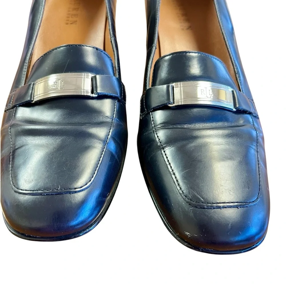 LAUREN Ralph Lauren Black Loafers 9.5 Y2K 90s Block Heel Old Money‎ Preppy Club
